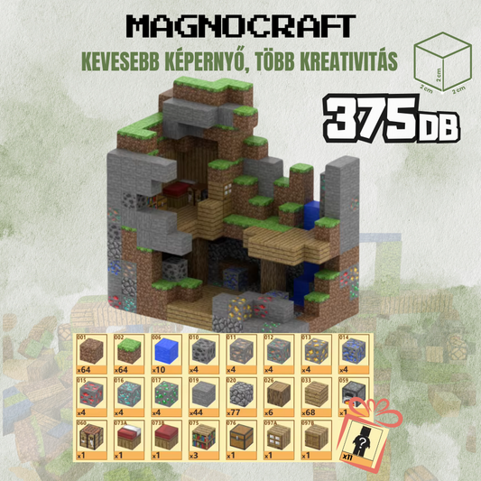 MagnoCraft - 375 db-os mágneses készségfejlesztő készlet  "TitkosKincsesbarlang "