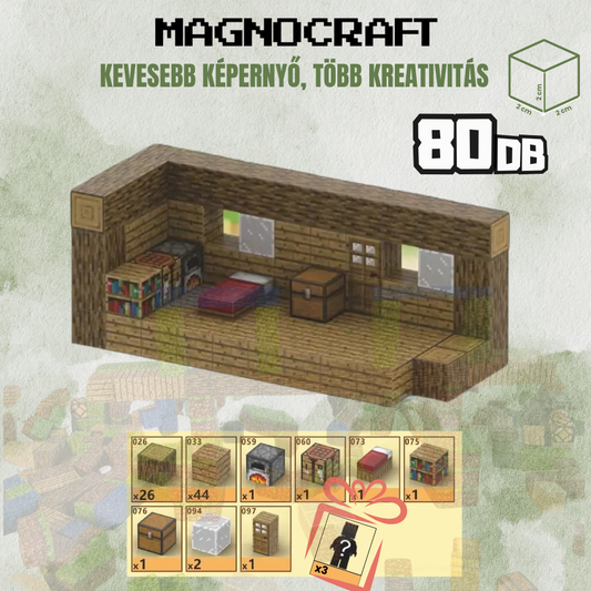 MagnoCraft - 80 db-os mágneses készségfejlesztő készlet  "Kunyhók"