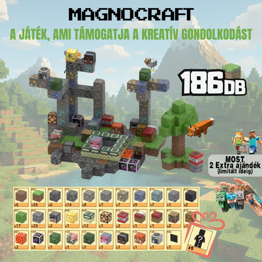 MagnoCraft - 186 db-os mágneses készségfejlesztő készlet  "Elfeledett Erőd"